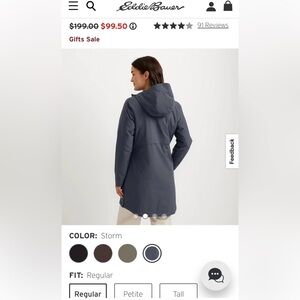 Eddie Bauer Cloud Cap Stretch Insulated Waterproof Trench Coat Large